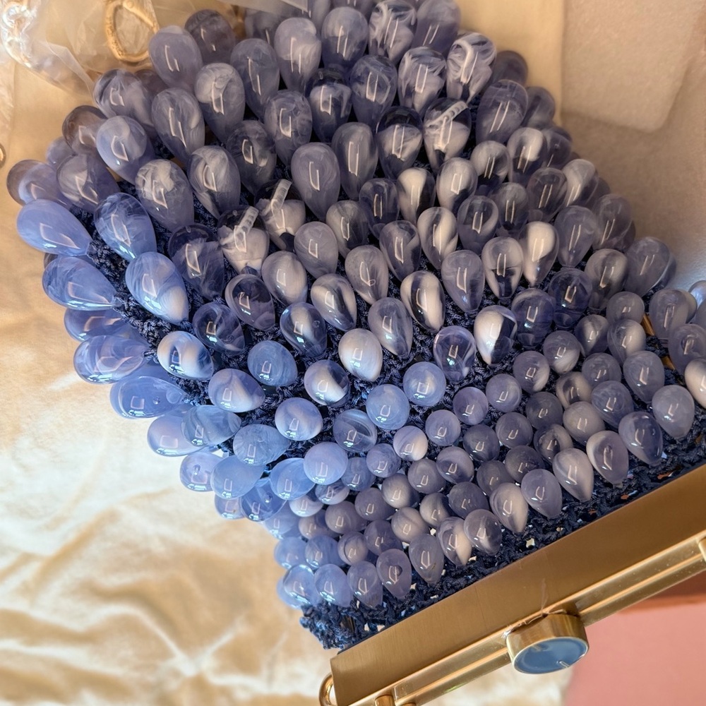 cult gaia Periwinkle Beaded Clutch with Gold Frame - Picture 7 of 13